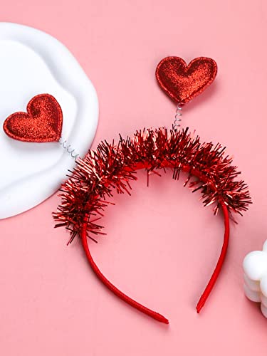 Red Glitter Heart Headband with Feather Crown for Valentine's Day Party