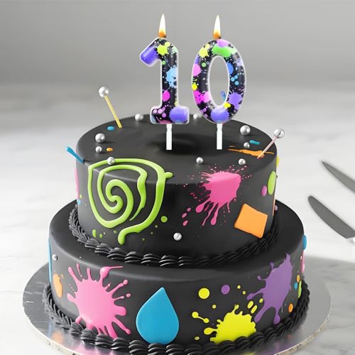 Boyuzcui Multicolor 10 Neon Birthday Candles Fluorescent Cake Topper for 10th Party