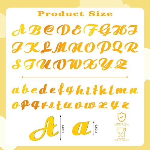 Gold Acrylic A-Z Cake Decorations Set - 64-Piece Letters & Numbers
