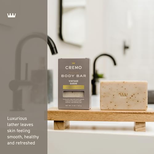 Cremo Exfoliating Body Bar Soap for Men - Vintage Suede Scent, 5 oz