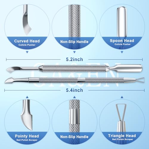 GA&EN Stainless Steel Cuticle Pusher and Gel Nail Scraper Tool 2-Piece Set