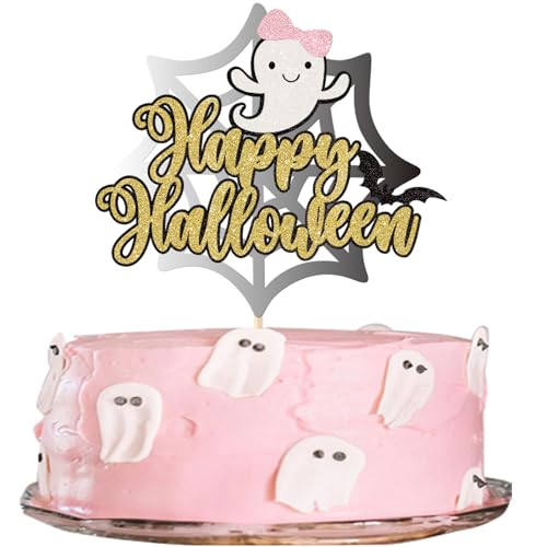Happy Halloween Glitter Cake Topper - Spooky Ghost & Bat Cake Pick