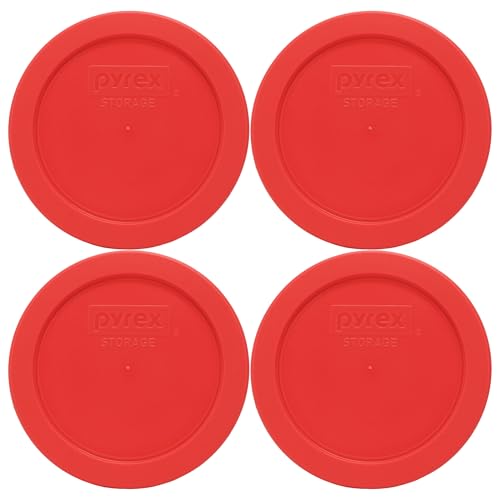 Pyrex 7200-PC 2-Cup Red Replacement Lids, BPA-Free Food Storage, 4-Pack