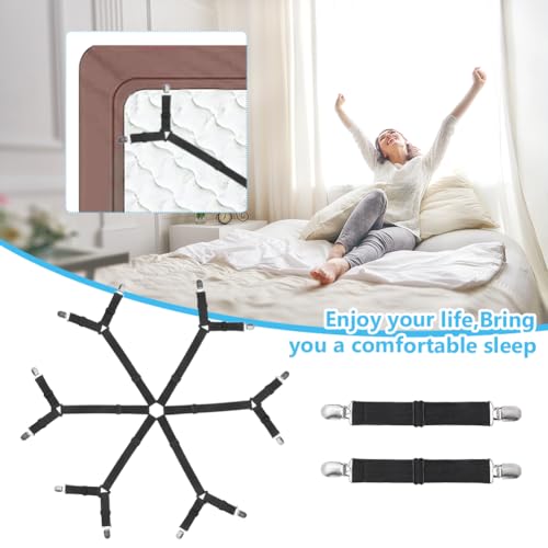 Adjustable Bed Sheet Fastener Kit with Non-Slip Clips - 6 Clips for All Mattress Sizes