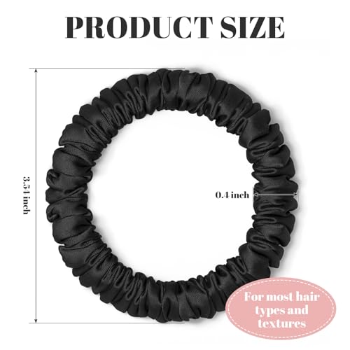 WantGor Black Satin Silk Hair Scrunchies 4-Pack - Gentle Hair Ties