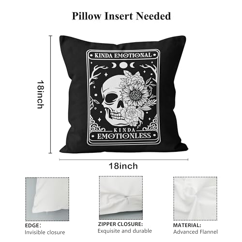Gothic Skull Pillow Cover 18x18 - Witchy Tarot Card Flannel Throw Pillow Case