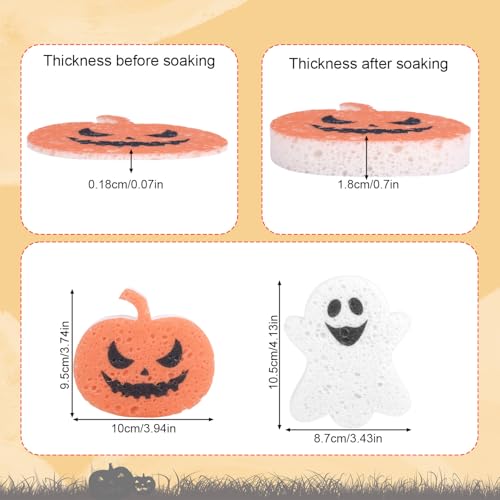 Halloween Kitchen Sponges Set - 4 Cute Pumpkin & Ghost Scrubs