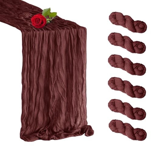 Burgundy Cheesecloth Table Runner 6 Pack - 35 x 120 Inches Wedding Decor