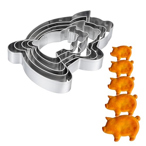 5-Piece Pig Cookie Cutter Set - Stainless Steel for Baking