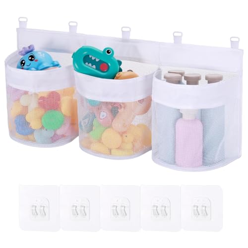 Bath Toy Storage Organizer with 3 Compartments & Quick-Dry Mesh
