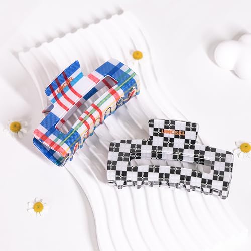 UNCSEL Checkered Claw Clip 4.3 Inch Non-Slip Aesthetic Hair Clip