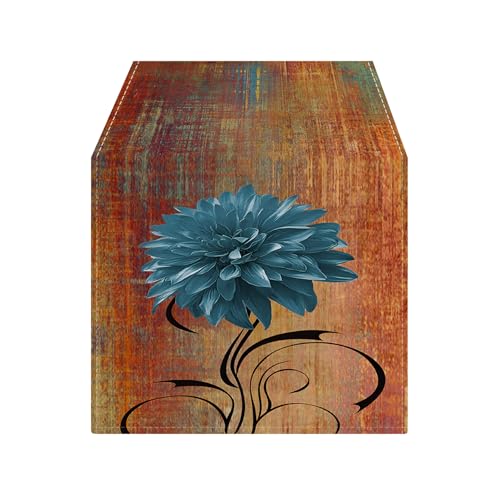Rust and Blue Chenille Table Runner 13 x 72 Inches for Dining & Home Decor