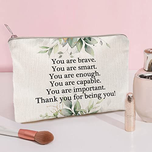 LICOBG You Are Brave Inspirational Linen Makeup Bag and Pencil Pouch