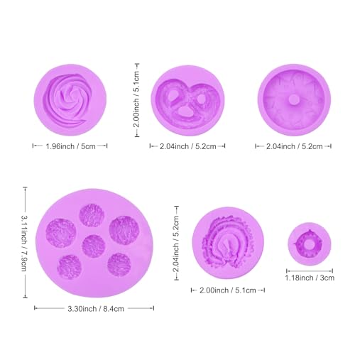 Purple Silicone Cookie and Waffle Mold Set - 6 Pieces, Donut & Cookie Shapes