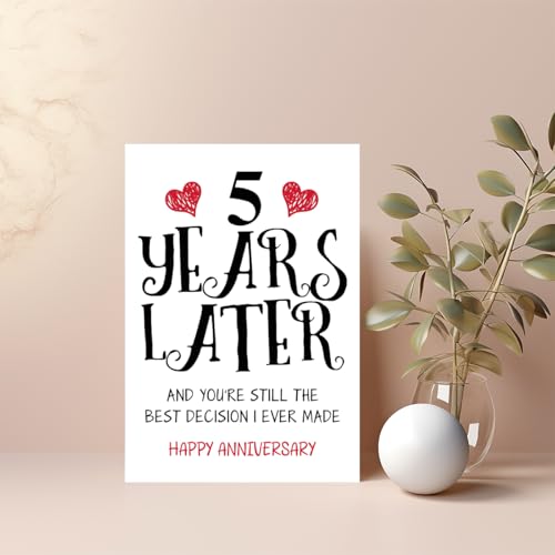 Funny 5th Anniversary Card for Husband or Wife - Blank Inside