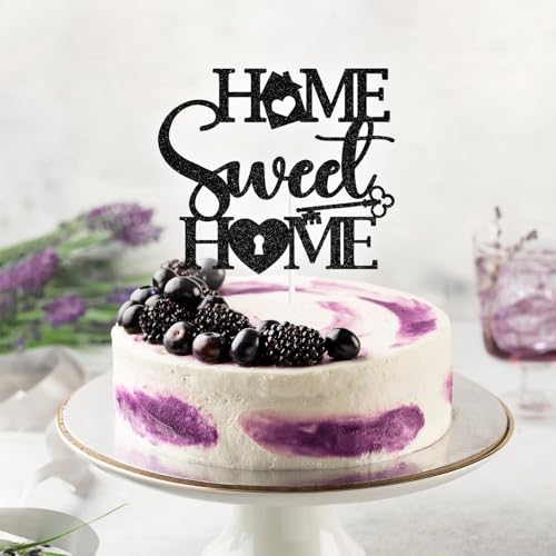 Home Sweet Home Cake Topper - Black Glitter Decoration for Housewarming & Baby Celebrations