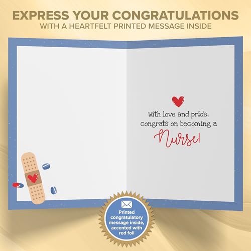 Red Foiled Nurse Graduation Card 5x8in with Envelope & Stickers