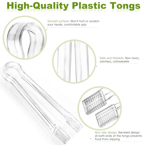 Ninsula 8 Pack Plastic Serving Tongs 6.3 Inches - Clear, Disposable Kitchen Utensils