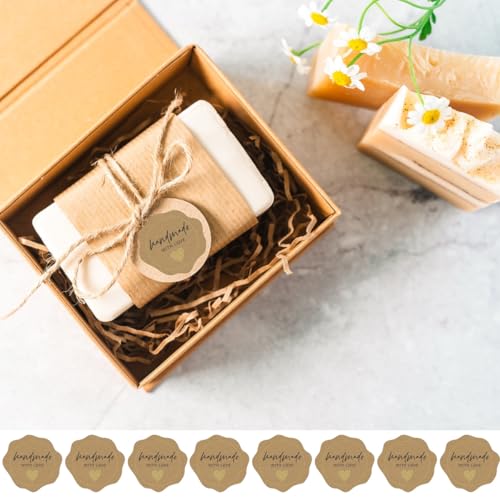 300 Made with Love Stickers - 1.75" Craft Paper Labels with Gold Foil