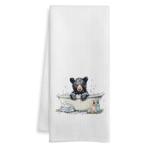 WOTYPU Black Bear Decorative Hand Towels - 16x24 Inch, Perfect for Kids' Bathroom