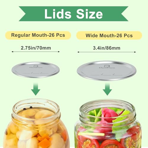 52 Pcs Mason Jar Canning Lids - Regular & Wide Mouth Leak-Proof Set