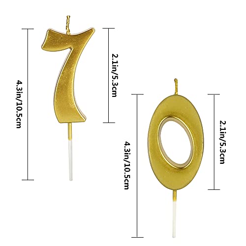 Gold 70th Birthday Number Candles - Glitter Cake Decoration for Party
