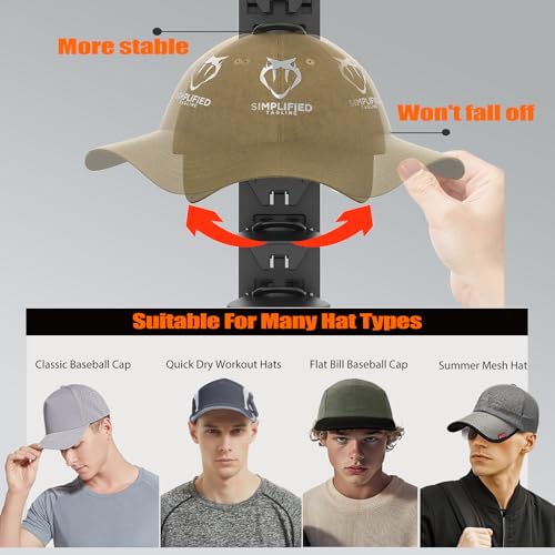 HeQe Hat Organizer for Baseball Caps - Adhesive Wall Rack, Black, 1 Pack