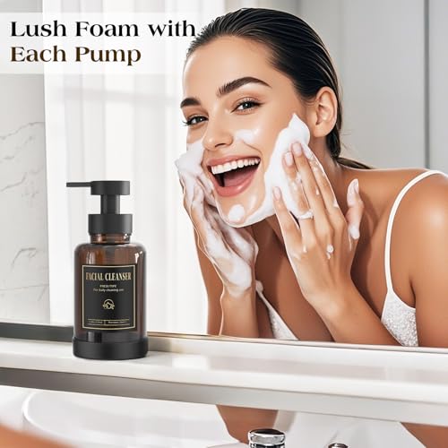 Luxspire Amber Glass Foaming Soap Dispenser 15oz with Upgraded Pump & Labels