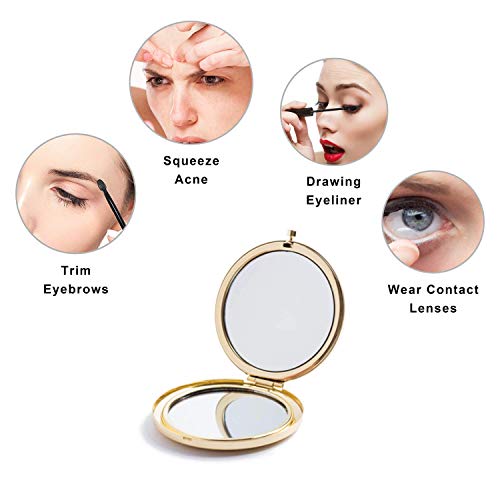 MIHAGUTY Stainless Steel Compact Pocket Mirror 1X 2X Magnification