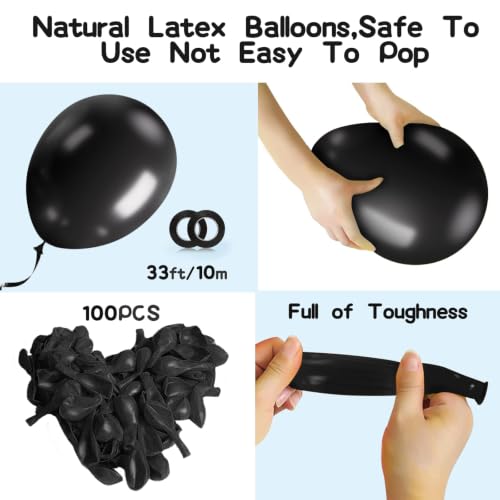 EMART 12 Inch Black Balloons - 100 Pack Latex Party Balloons