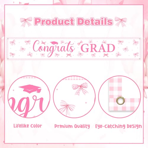 Pink Bow Graduation Yard Banner 2026 - Congrats Grad Decoration