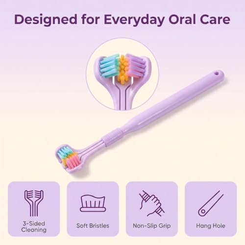 3-Sided Toothbrush Soft Bristle 4-Pack for Adults and Youth Oral Care