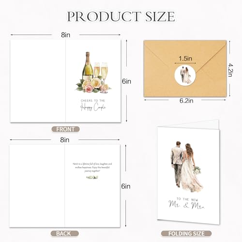 20 Pack Wedding Congratulations Cards with Envelopes - Watercolor Designs