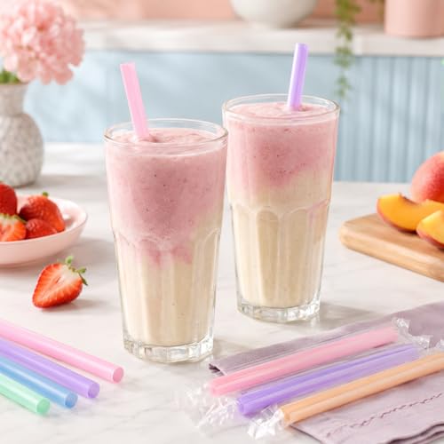 ONEYIM Individually Wrapped Pastel Jumbo Boba Straws - 9.45" Smoothie Straws