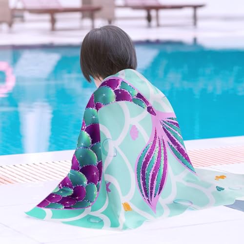 WERNNSAI Mermaid Kids Beach Towel - Quick-Dry Microfiber 30"x60"