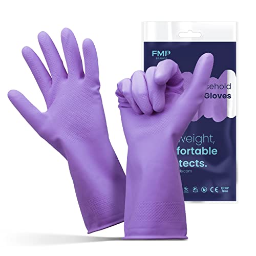 FMP Brands Waterproof Rubber Dishwashing Gloves, Purple, Medium (3 Pairs)