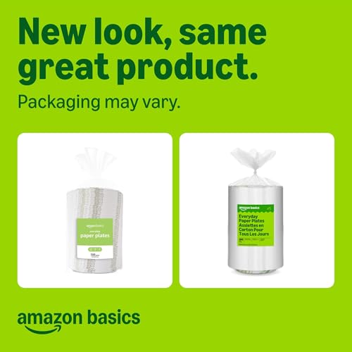Amazon Basics 8.62 Inch Disposable Paper Plates, 600 Count (Pack of 2)
