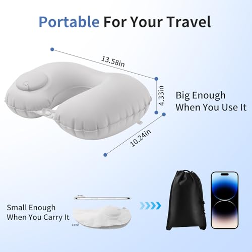 Fvbber Medium-Grey Inflatable Travel Neck Pillow - Portable Airplane & Car Support