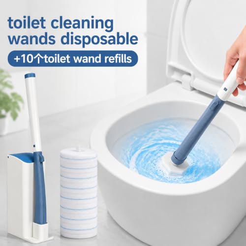 Disposable Toilet Brush Starter Set with 10 Refill Pads - Wall-Mounted