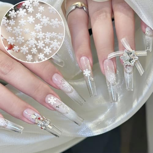 BUNLVDI 200Pcs Christmas Snowflake Nail Charms Mixed Sizes Winter Resin Gems