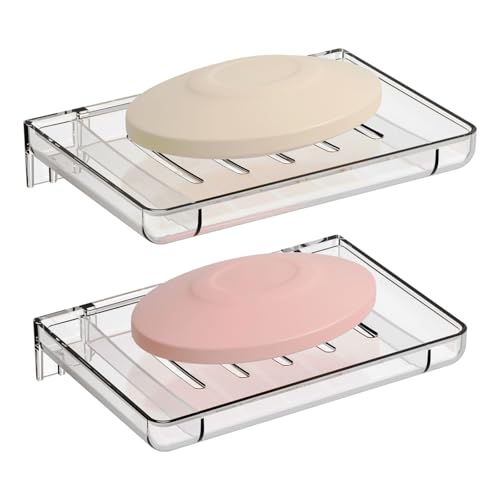 SuoXing Wall-Mounted Soap Holder - 2 Pack Self-Draining Acrylic Caddy