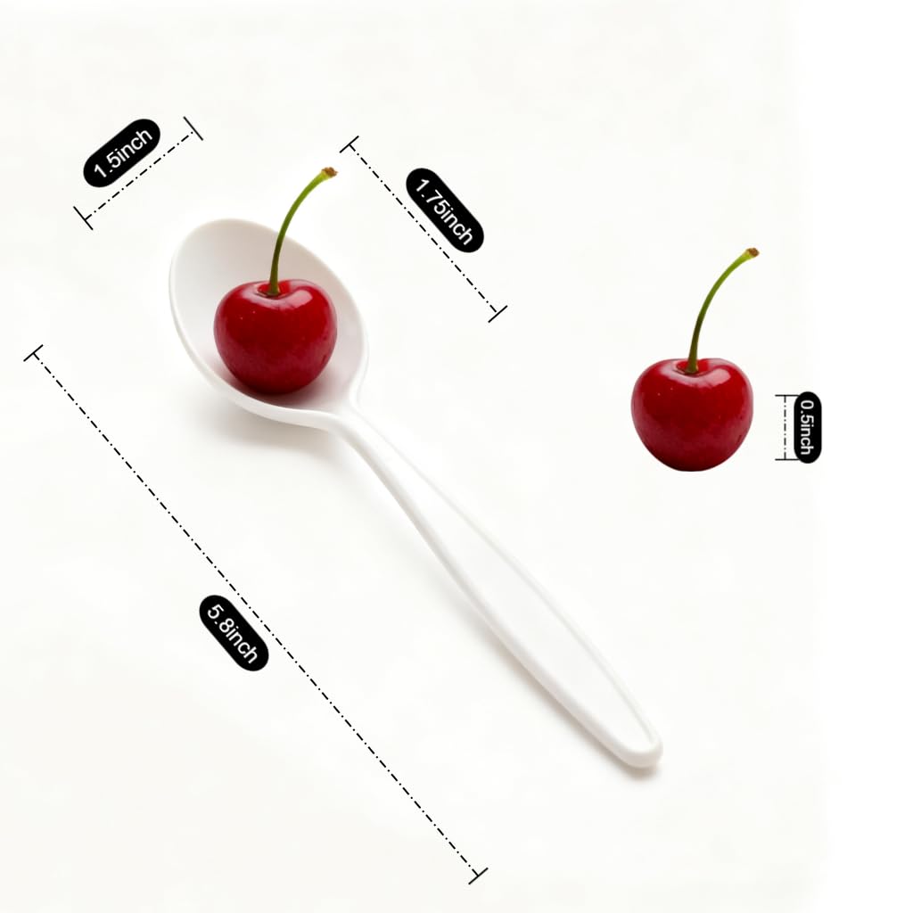 Yoaier Eco-Friendly 6" Disposable Soup Spoons - 50 Pack Heavy Duty Disposable Silverware, Extra-Length Cornstarch Serving Spoons for Hot Soup, Ice Cream,Chili, Parties (Ivory)