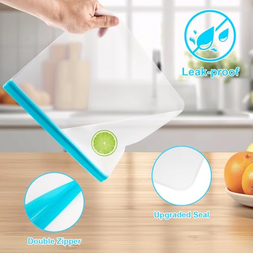 VUEKYN 12 Pack Reusable Silicone Freezer Bags - 4 Snack, 4 Sandwich, 4 Gallon