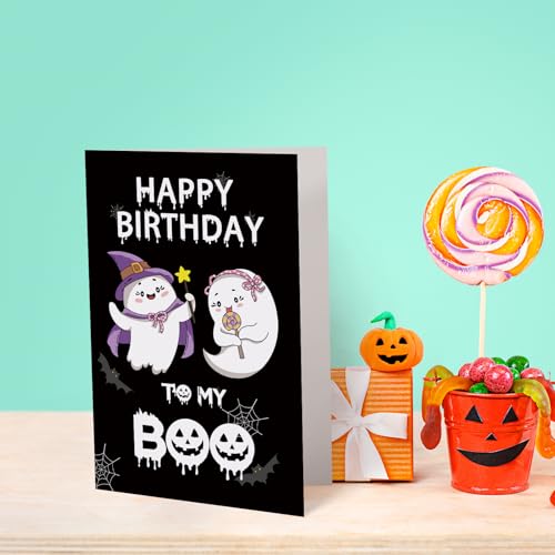 Chenive Cute Ghost Birthday Card for Partner - Funny Spooky Bday Card