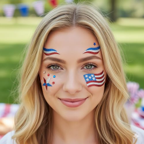 4th of July Face Stickers - USA Patriotic Makeup Decals (4 Sheets)