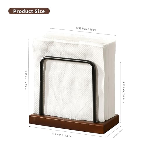 Modern Rectangular Napkin Holder with Wooden Base and Black Metal Frame
