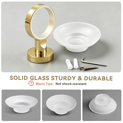 Wall Mounted Glass Soap Holder with Gold Stainless Steel Bracket
