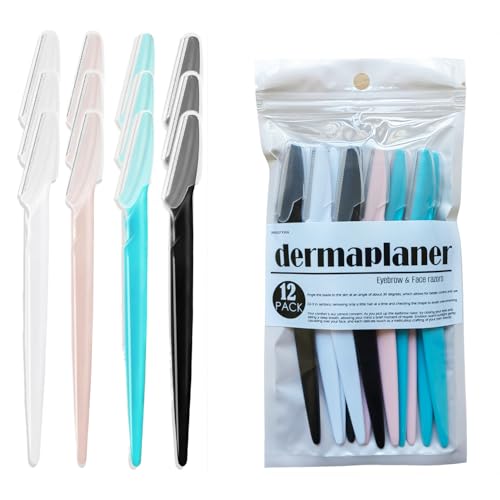 Dermaplane Razor 12-Pack Face Shaver and Eyebrow Trimmer Peach Fuzz Remover