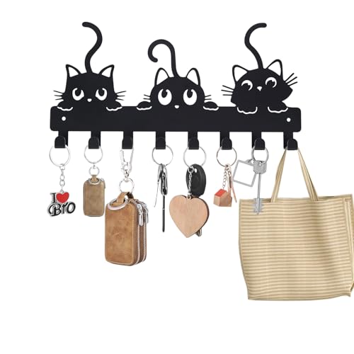 Cute Cat Key Holder with 8 Hooks - Stylish Wall-Mounted Rack