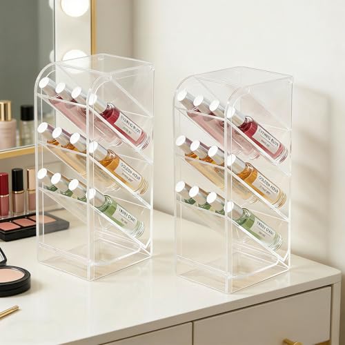 4-Tier Acrylic Rollerball Perfume Organizer - 2 Pack Slanted Display Stand